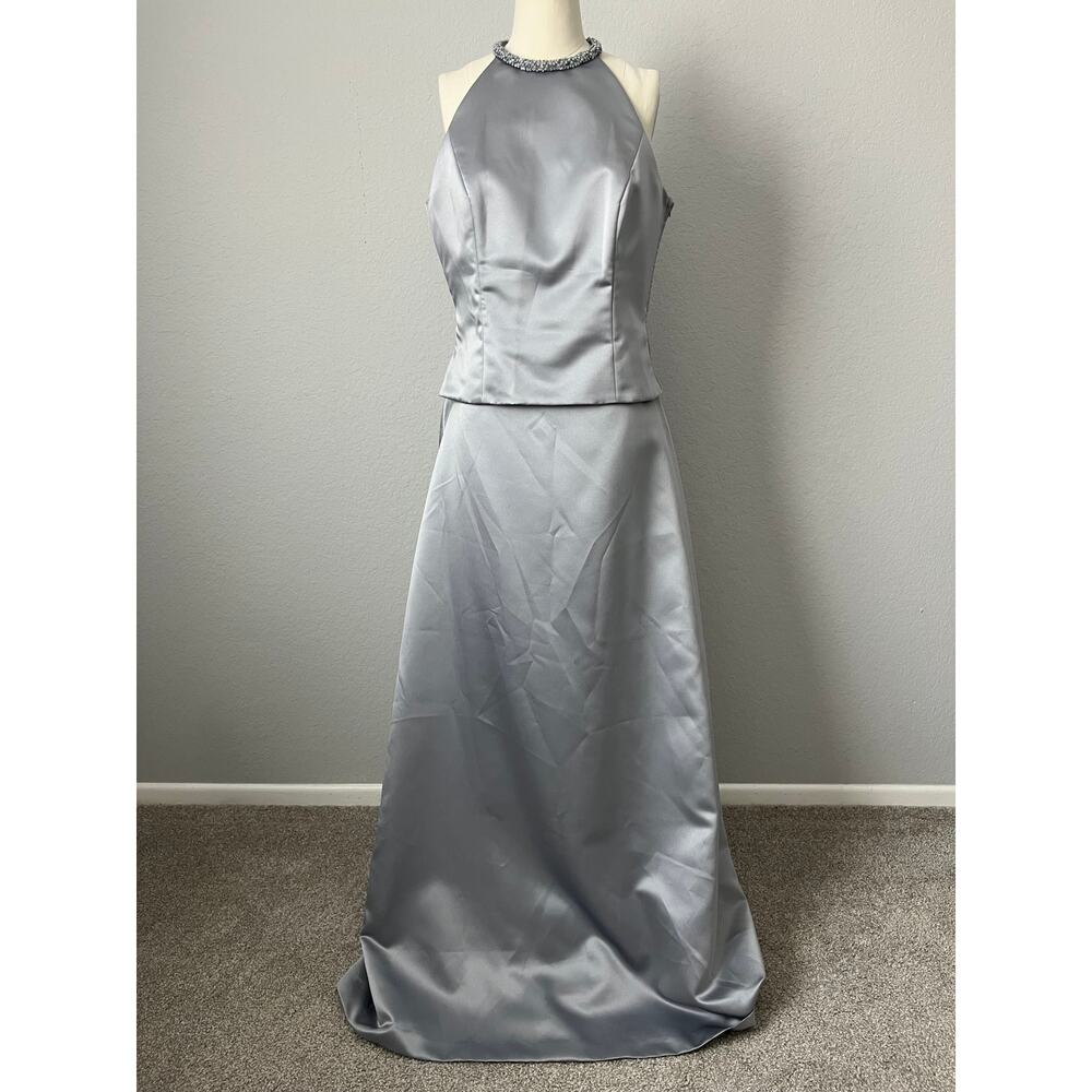 Vintage Dessy Creations Silver Satin 2-Piece Formal Gown Set - Size 8